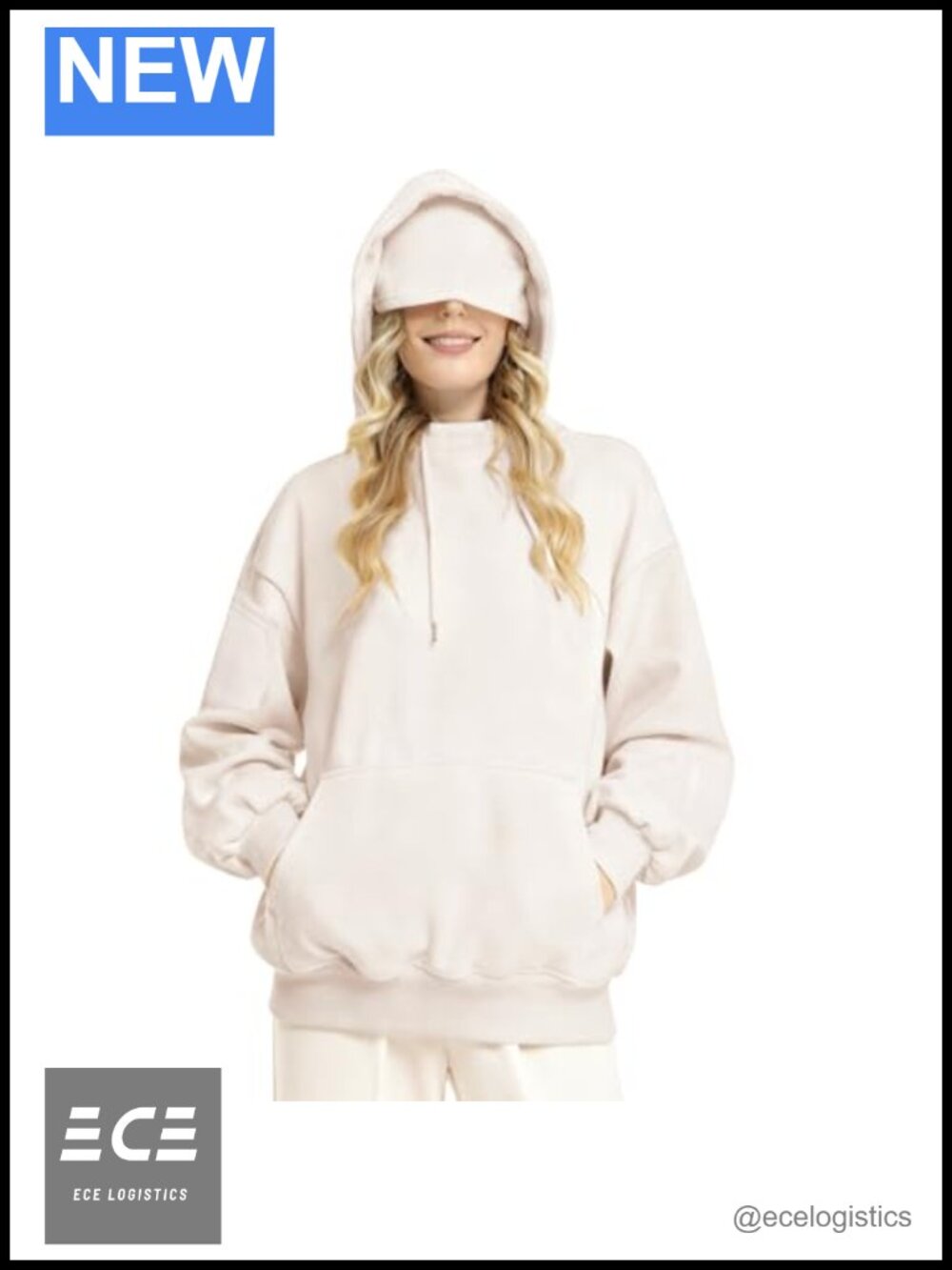 Unisex Fleece Hoodie Built-in Eye Mask Hidden Pocket Travel Sweatshirt